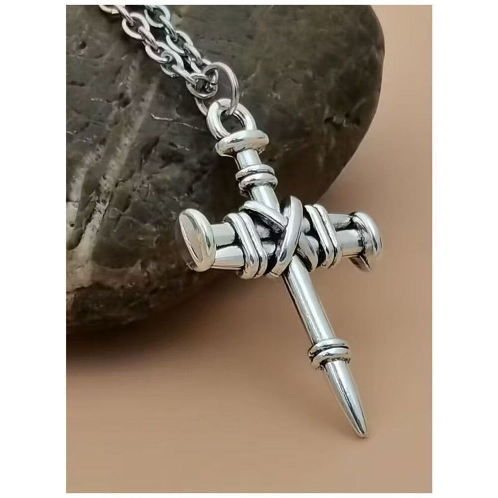 Necklace Three Nails Cross Faith Pendant Stainless Steel Alloy Unisex Jewelry
